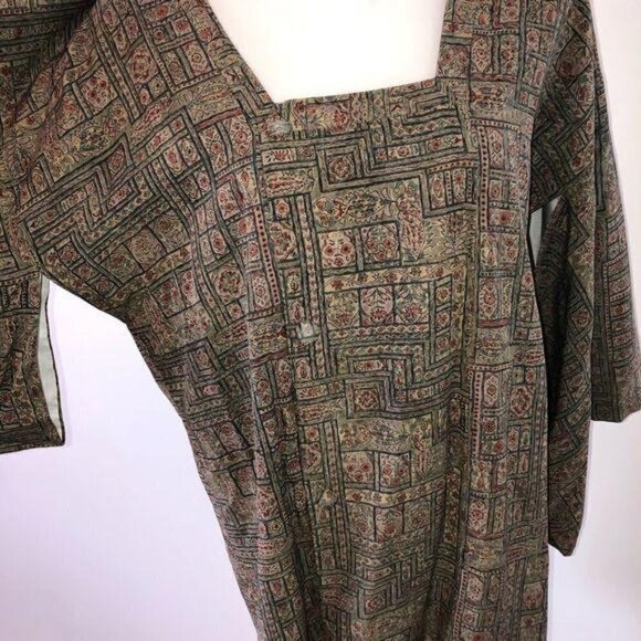 Michiyuki Kimono Womens Vintage Green Lined Cloud Embossed Pattern Hidden Pocket - Picture 14 of 15